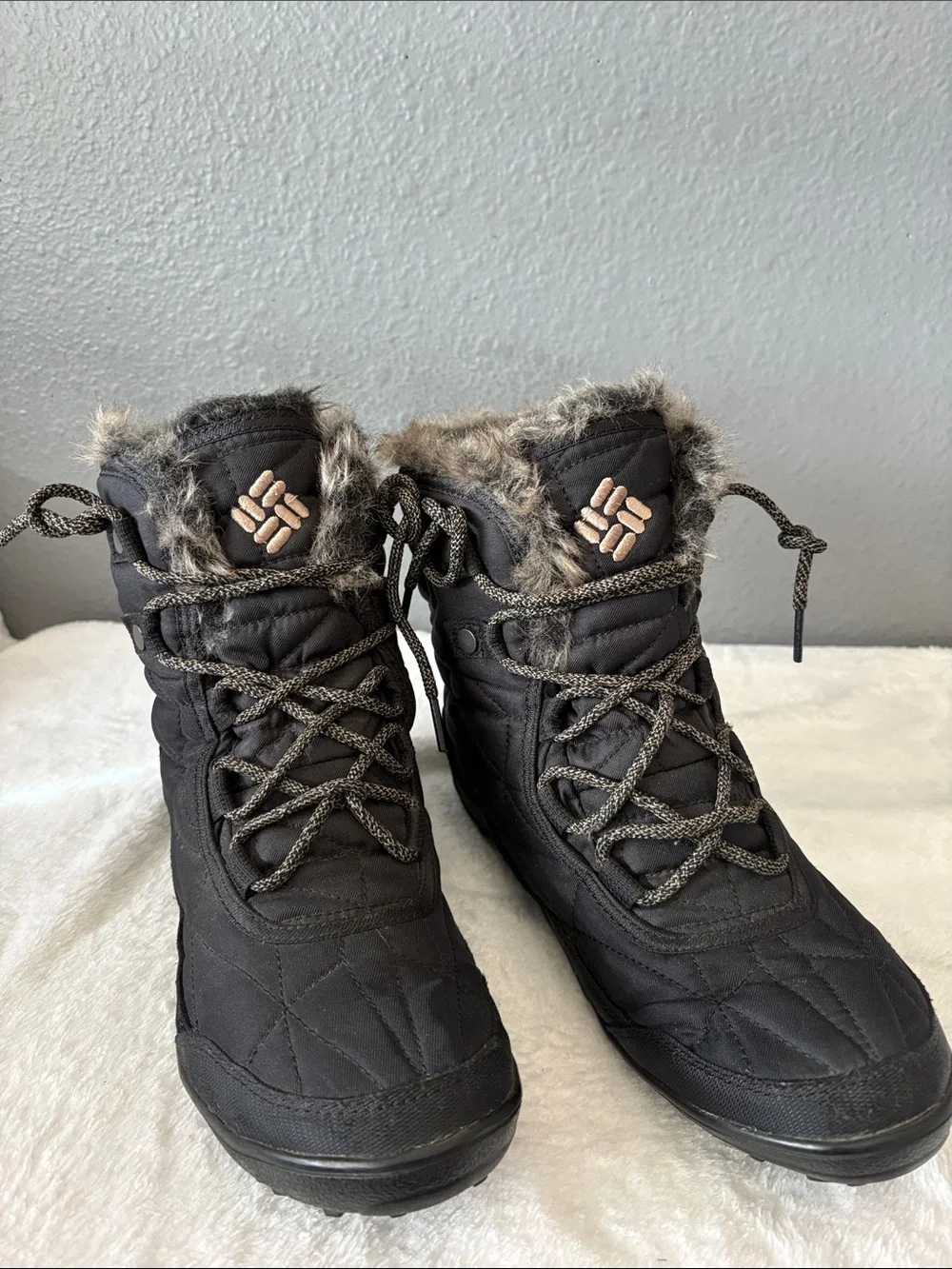 Columbia Black Quilted Faux Fur-Trim Winter Boots
